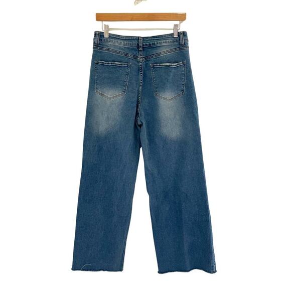 Pink Lily High Waisted Medium Wash Distressed Wide Leg Jeans Size 29 0634W - Picture 7 of 13